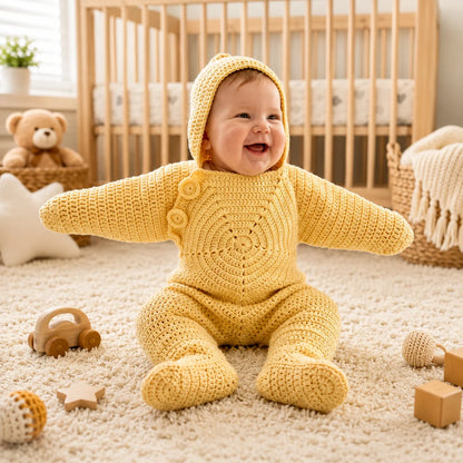 Baby Crochet Jumpsuit | Soft Hooded Suit